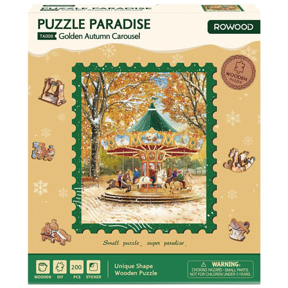 Rowood Golden Autumn Carousel Wooden Jigsaw Puzzle (TA008) | Nostalgic Autumn Park Scene