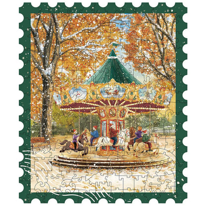 Rowood Golden Autumn Carousel Wooden Jigsaw Puzzle (TA008) | Nostalgic Autumn Park Scene