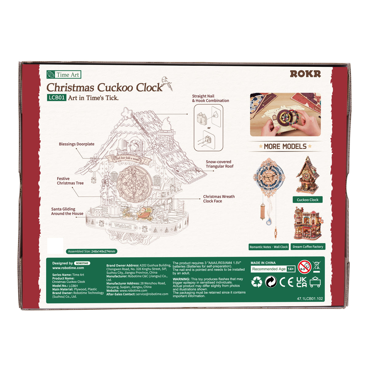 ROKR Christmas Cuckoo Clock LCB01 - back packaging
