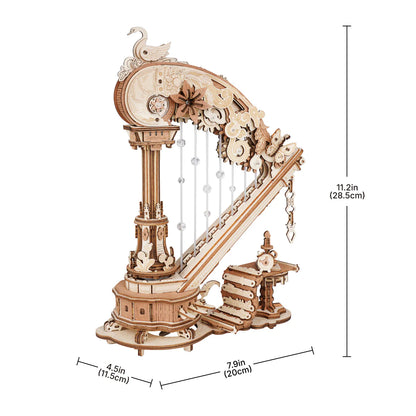 ROKR Magic Harp AMK71 wooden music box assembled size 20 x 11.5 x 28.5 cm