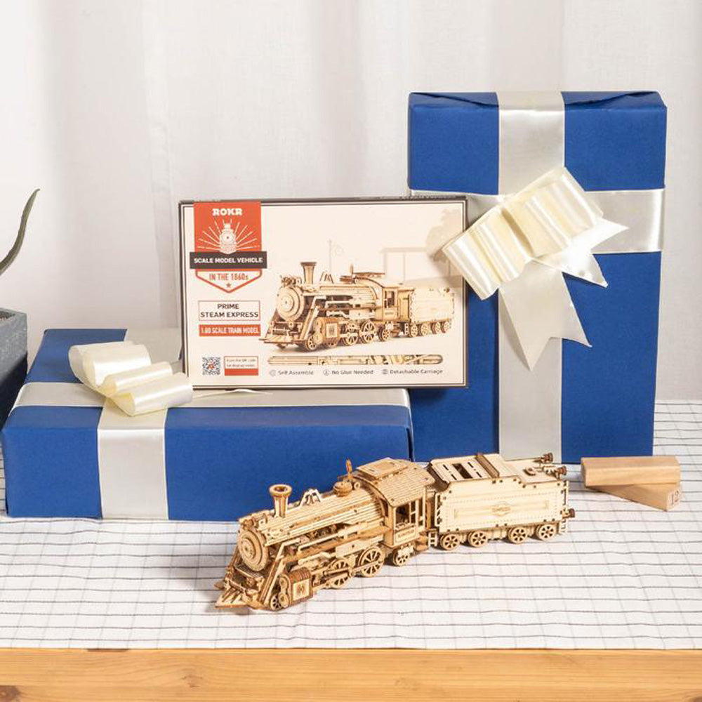 Robotime ROKR Prime Steam Express 3D 1:80 Scale Model Train Wooden Puzzle MC501