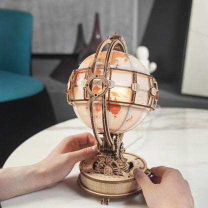ROKR Luminous Globe 3D Wooden Puzzle (ST003) | Light-Up Globe with Magnifier