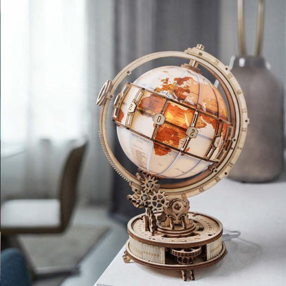 ROKR Luminous Globe 3D Wooden Puzzle (ST003) | Light-Up Globe with Magnifier