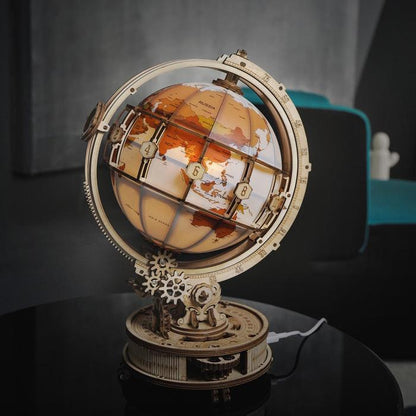 ROKR Luminous Globe 3D Wooden Puzzle (ST003) | Light-Up Globe with Magnifier