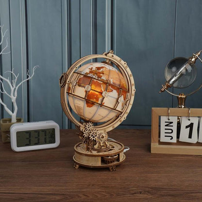 ROKR Luminous Globe 3D Wooden Puzzle (ST003) | Light-Up Globe with Magnifier
