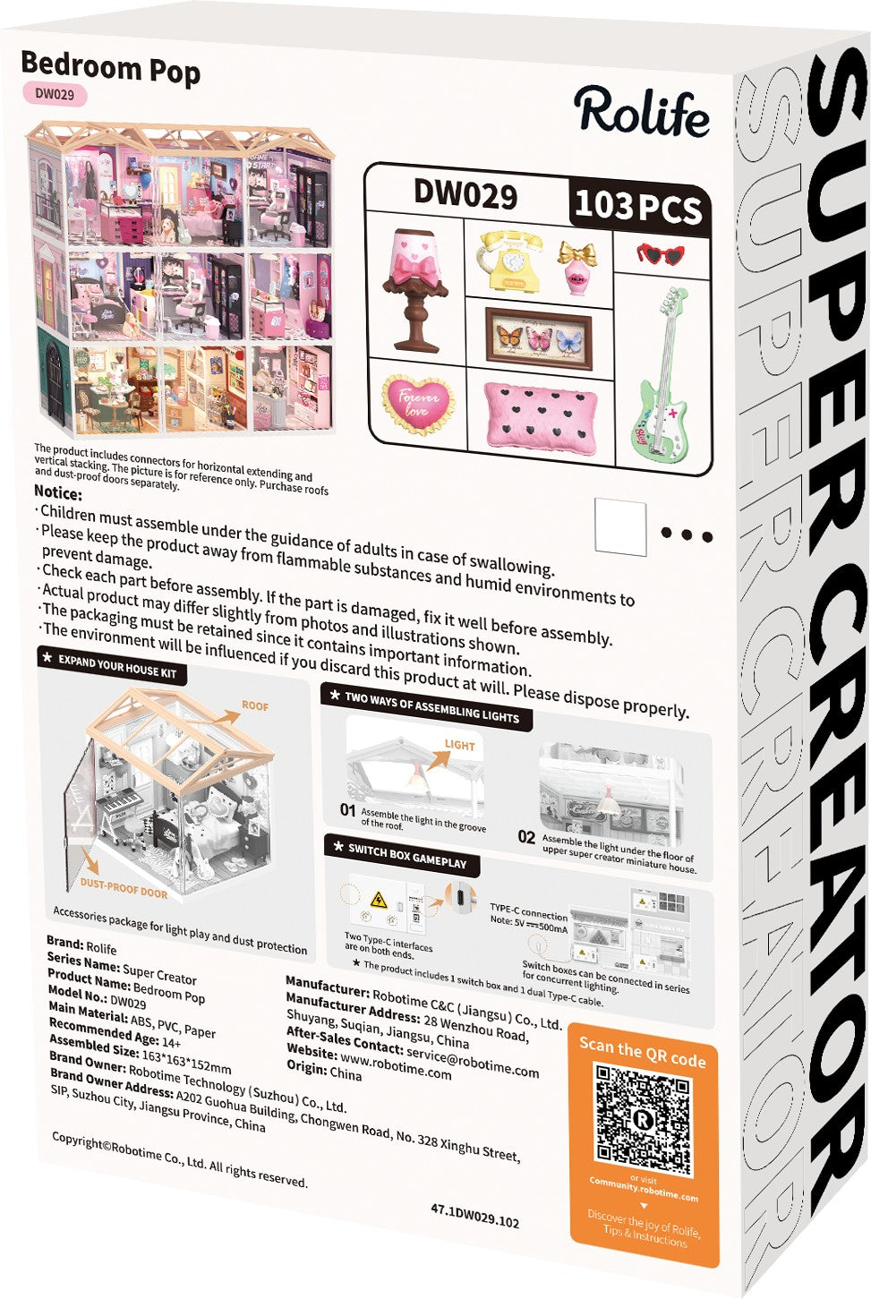 Rolife Bedroom Pop DW029 - back packaging