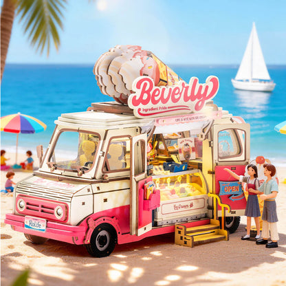 Rolife Beverly's Ice Cream Truck TGS06 beach scene display with miniature figures