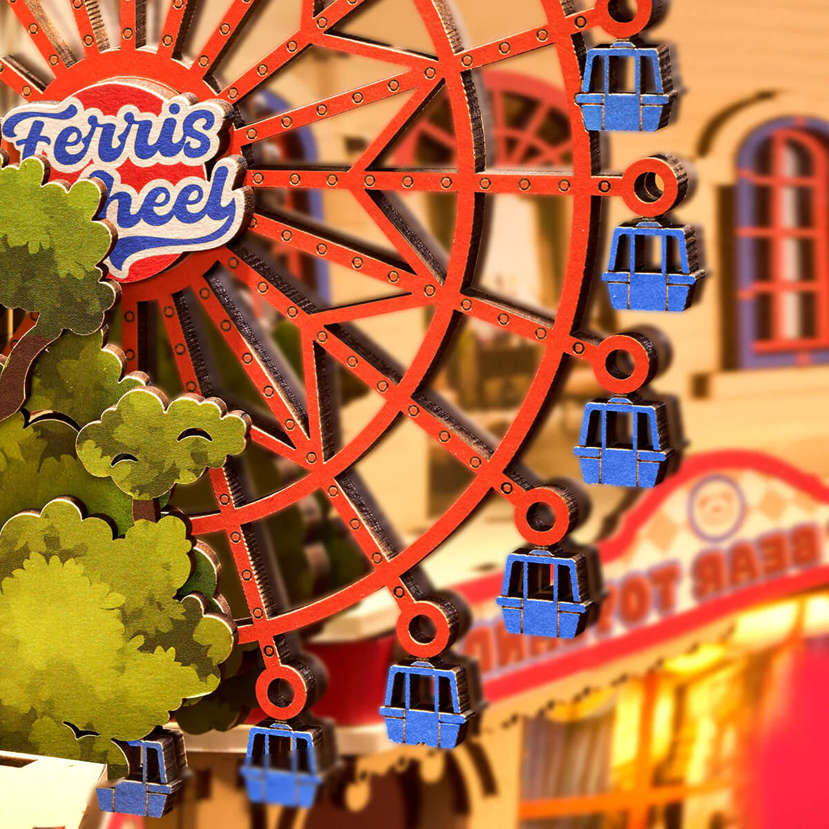 Rolife Tipsy Restaurant TGB17 DIY Miniature House Kit close-up of Ferris wheel detail