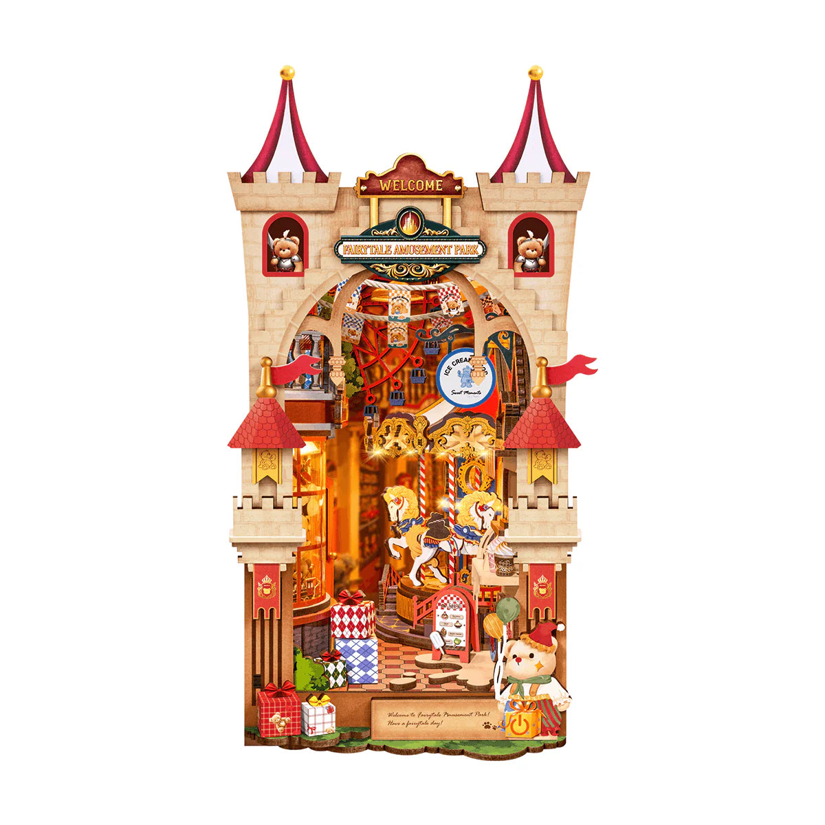 Rolife Tipsy Restaurant TGB17 DIY Miniature House Kit front view with LED lights