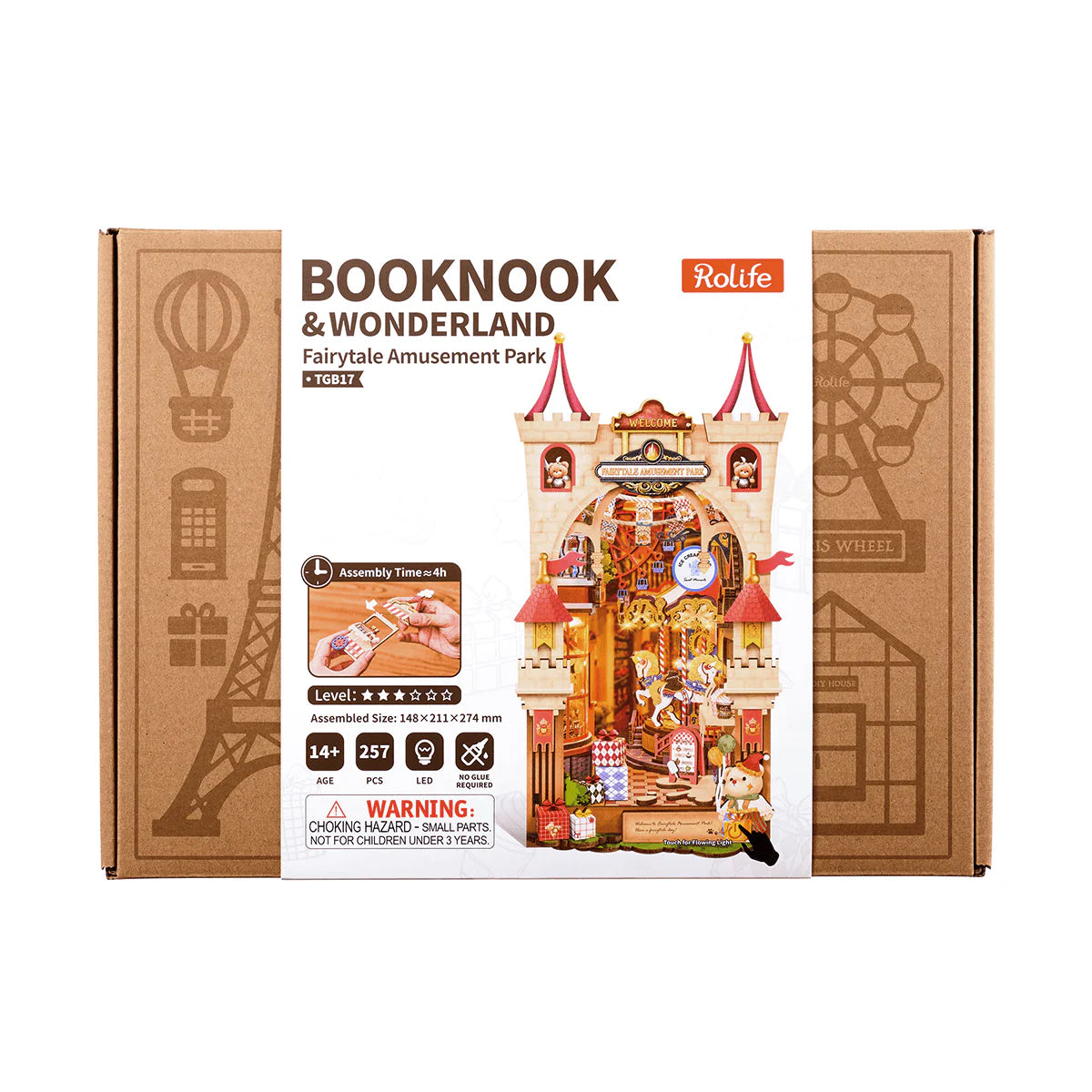 Rolife Tipsy Restaurant TGB17 DIY Miniature House Kit packaging box with product details