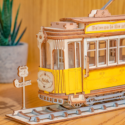 Rolife Retro Tramcar 3D Wooden Puzzle (TG505) | Easy DIY Vintage Vehicle Display Model