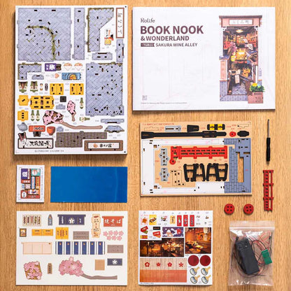 Rolife Sakura Wine Alley DIY Book Nook Shelf Insert (TGB11) | Touch Light