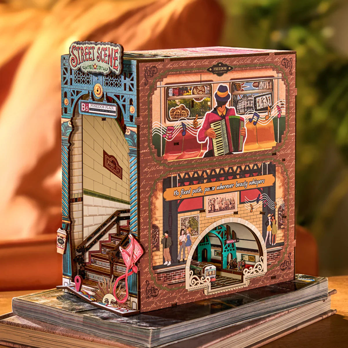 Rolife Street Scene DIY Book Nook Shelf Insert - TGB13 | 3D Miniature Alleyway with LED Lights for Bookshelves