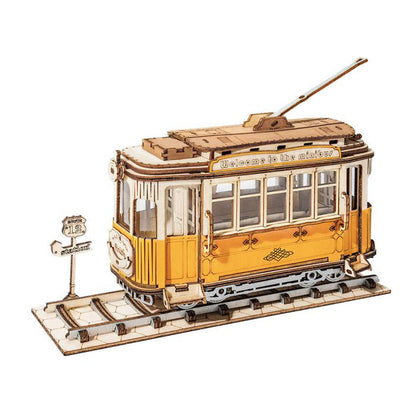 Rolife Retro Tramcar 3D Wooden Puzzle (TG505) | Easy DIY Vintage Vehicle Display Model