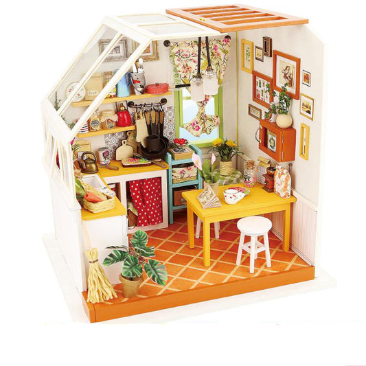 Robotime 1:24 DIY Miniature Mini Dollhouse Kit Home Decor Jason's Kitchen DG105