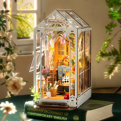 Rolife Holiday Garden House DIY Book Nook Kit (TGB06) | Touch Light Shelf Insert