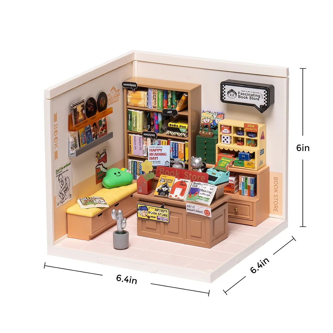 Rolife Super Creator Fascinating Book Store Plastic DIY Miniature House Kit DW004 Toy Gift for Children Adult