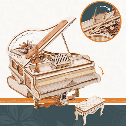 ROKR Magic Piano Mechanical Music Box 3D Wooden Puzzle (AMK81) | Self-Playing Keys