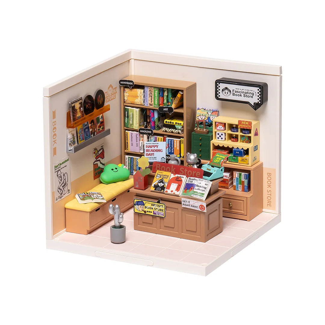 Rolife Super Creator Fascinating Book Store Plastic DIY Miniature House Kit DW004 Toy Gift for Children Adult