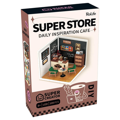 Rolife Super Creator Daily Inspiration Cafe DIY Miniature House Kit (DW001) | 1:24 Scale